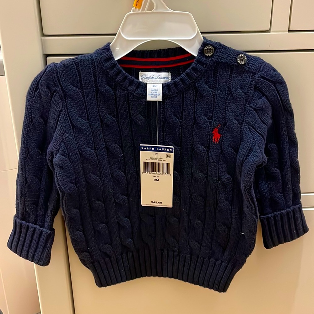 Ralph Lauren cable-knit navy sweater, NWT, size 9 months